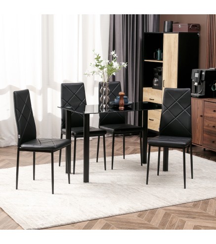 Set de 4 Sillas de Comedor Tapizadas de Piel Sintética con Respaldo Alto y Patas de Metal 41x50x97 cm Negro