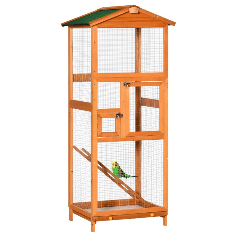 Jaula para Pájaros Grande de Madera de Abeto con 2 Puertas Bandeja Extraíble y Techo Asfáltico 68x63x165cm Madera Jaula para Pájaros Grande de Madera de Abeto con 2 Puertas Bandeja Extraíble y Techo Asfáltico 68x63x165cm Madera