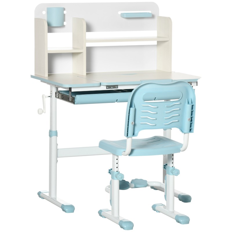 Escritorio y Silla para +3 Años con Altura Ajustable y Mesa Inclinable 80x52x88-109 cm y 35,5x44,5x66-80 cm Azul