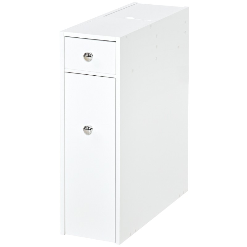 Mueble Auxiliar de Baño Estrecho con 2 Cajones y Compartimiento Superior con Tapa para Lavabo 17x48x58 cm Blanco
