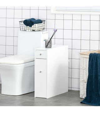 Mueble Auxiliar de Baño Estrecho con 2 Cajones y Compartimiento Superior con Tapa para Lavabo 17x48x58 cm Blanco