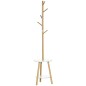 2 en 1 Perchero de Pie de Bambú con 2 Estantes 5 Ganchos para Ropa Bolsos para Entrada 39,5x39,5x171 cm Natural