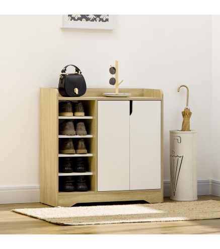 Zapatero Estrecho de Estilo Moderno para 13 Pares de Zapatos para Entrada Pasillo 80x30x80 cm Natural y Blanco