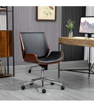 Silla de Oficina Giratoria de PU con Altura Ajustable Función de Inclinación y Ruedas 51x65,5x82-92 cm Negro