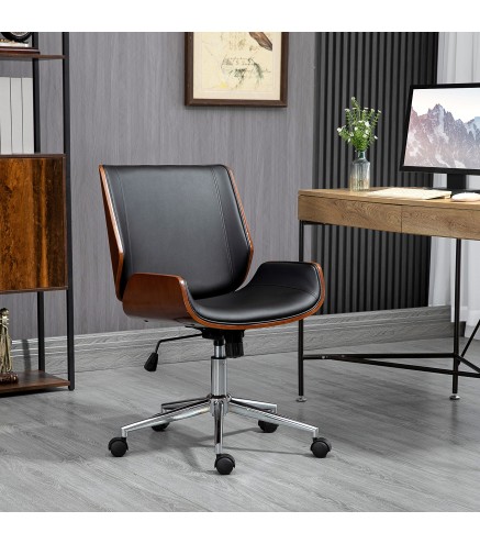 Silla de Oficina Giratoria de PU con Altura Ajustable Función de Inclinación y Ruedas 51x65,5x82-92 cm Negro