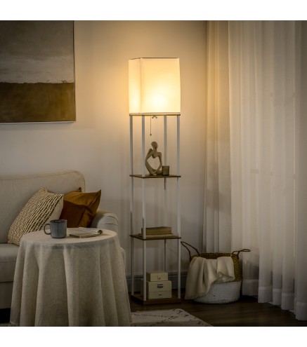 Lámpara de Pie Moderna con 3 Estantes para Salón Casquillo E27 Max. 40W con Pantalla de Tela 26x26x159 cm Blanco