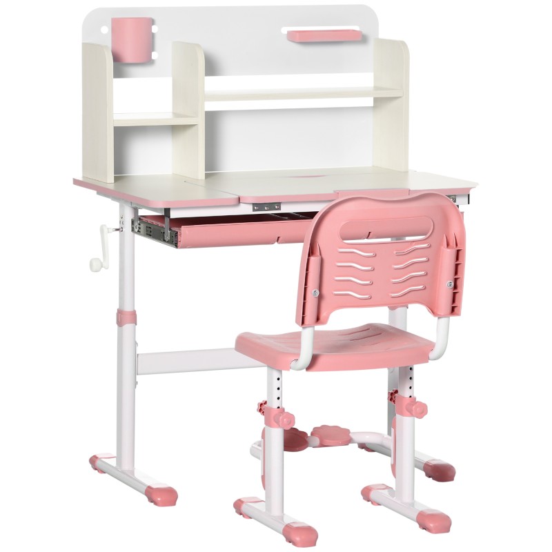 Escritorio y Silla para +3 Años con Altura Ajustable y Mesa Inclinable 80x52x88-109 cm y 35,5x44,5x66-80 cm Rosa