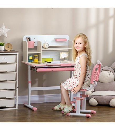 Escritorio y Silla para +3 Años con Altura Ajustable y Mesa Inclinable 80x52x88-109 cm y 35,5x44,5x66-80 cm Rosa