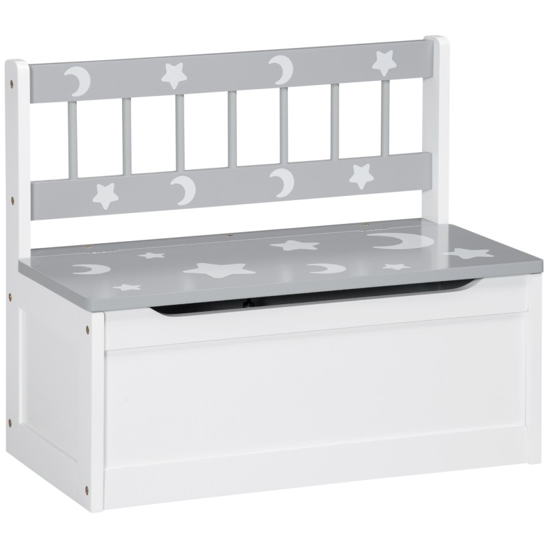 2 en 1 Banco Infantil con Baúl de Almacenamiento para Niños de +18 Meses Carga 50 kg 60x30x50 cm Gris y Blanco