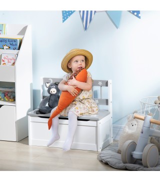 2 en 1 Banco Infantil con Baúl de Almacenamiento para Niños de +18 Meses Carga 50 kg 60x30x50 cm Gris y Blanco