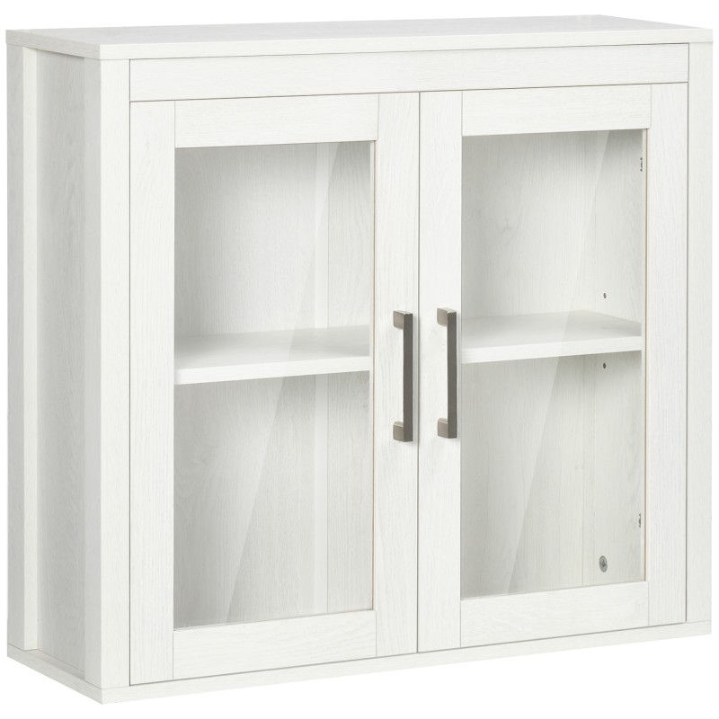 Armario de Baño de Pared con Puertas de Vidrio y Estante Ajustable Mueble Colgante Moderno 60x19,5x54 cm Blanco