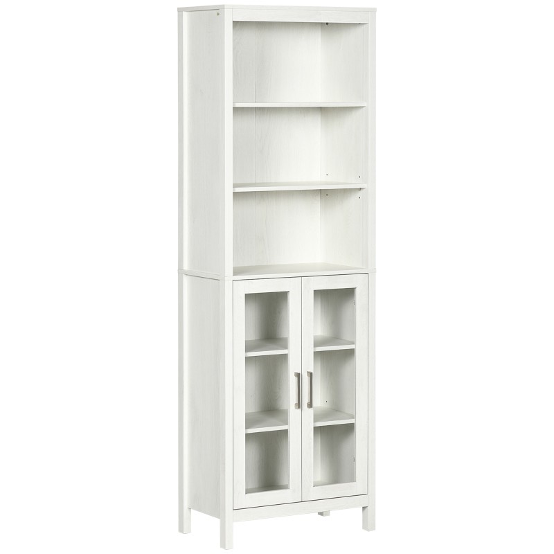 Columna de Baño con 2 Puertas de Vidrio y 3 Estantes Mueble Auxiliar de Estilo Moderno 53x30x162 cm Blanco