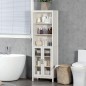 Columna de Baño con 2 Puertas de Vidrio y 3 Estantes Mueble Auxiliar de Estilo Moderno 53x30x162 cm Blanco