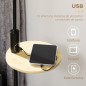 Lámpara de Pie con Mesita Auxiliar y Pantalla de Lino Interruptor de Cadena y Cargador USB Ø40x170 cm Natural
