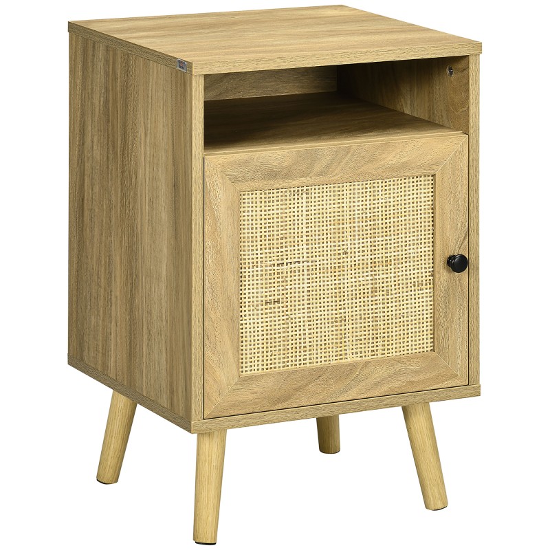 Mesita de Noche con Puerta de Rejilla Mesita Auxiliar para Dormitorio Salón Cama 39x35x60 cm Madera Natural