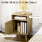 Mesita de Noche con Puerta de Rejilla Mesita Auxiliar para Dormitorio Salón Cama 39x35x60 cm Madera Natural