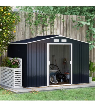 Cobertizo de Jardín 4,9 m² 277x195x192 cm con 2 Puertas Corredizas Base Refuerzo (Suelo NO Incluido) Gris Oscuro