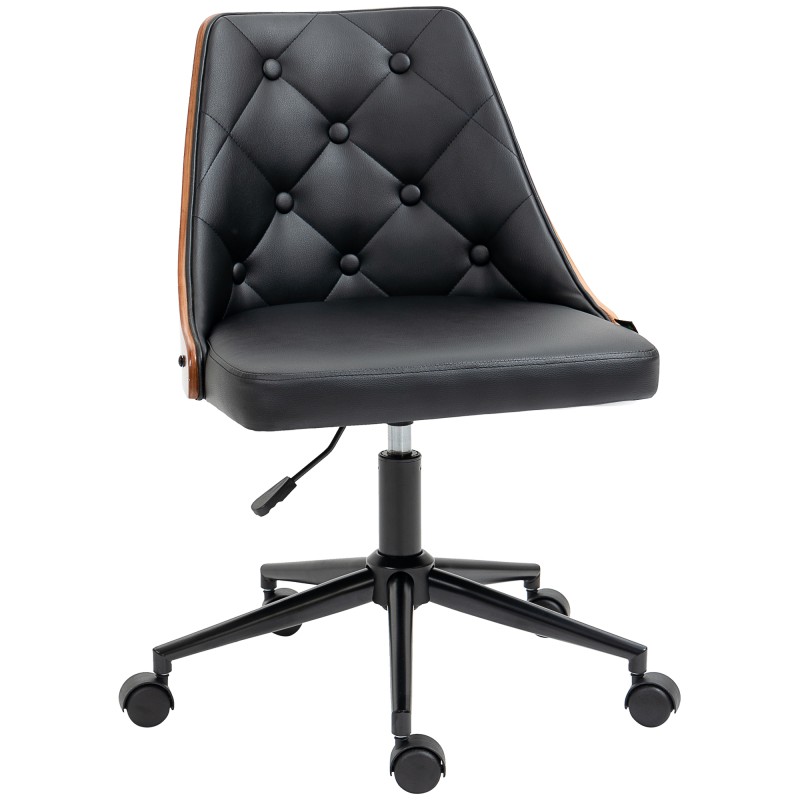 Silla de Oficina con Altura Ajustable y Basculante para Dormitorio Oficina 53x62x77-87 cm Negro y Madera