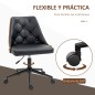 Silla de Oficina con Altura Ajustable y Basculante para Dormitorio Oficina 53x62x77-87 cm Negro y Madera