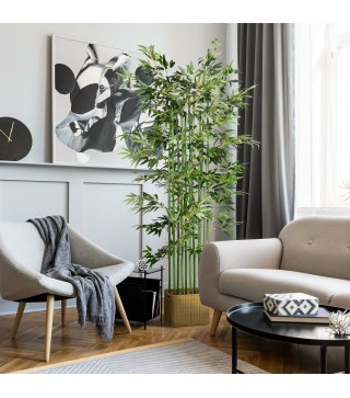 Bambú Artificial con Maceta de Madera Planta Artificial de Decoración para Interior 35x10x180 cm Verde