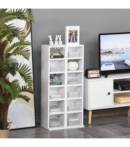 2 Estanterías para CD o DVD con 12 Compartimentos para 204 CD's y Estante Ajustable 21x22,5x88,5 cm Blanco