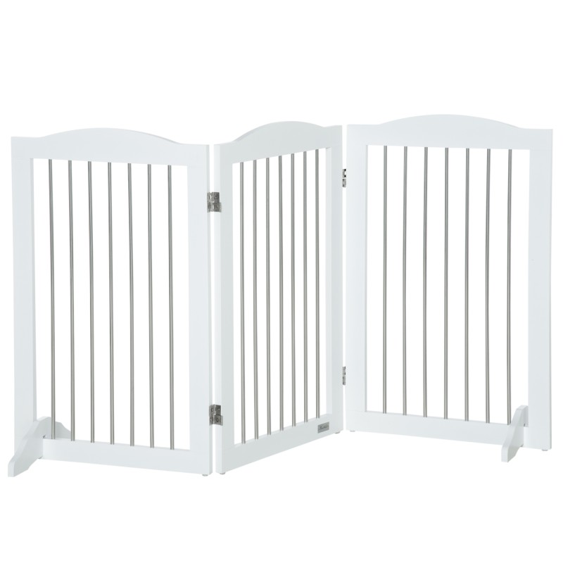 Barrera de Seguridad para Perros para Escaleras y Puertas Diseño Plegable y Pies de Apoyo 154x30x80 cm Blanco