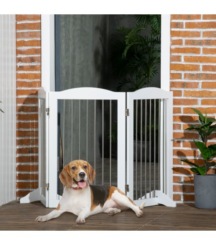 Barrera de Seguridad para Perros para Escaleras y Puertas Diseño Plegable y Pies de Apoyo 154x30x80 cm Blanco