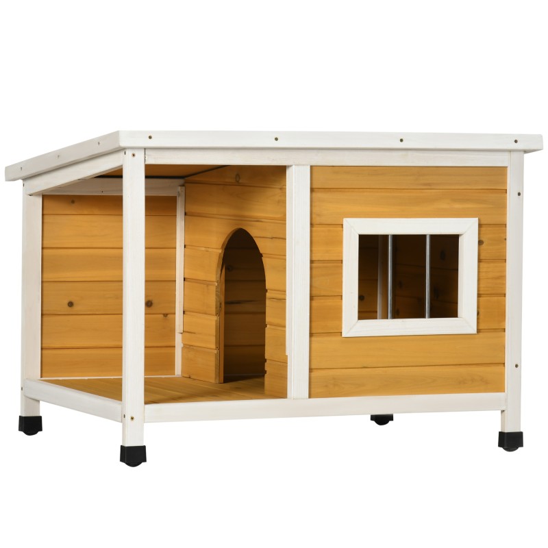 Caseta para Perros de Madera Casa para Mascotas Refugio para Perros con Techo Asfáltico 85,5x62x60 cm Natural