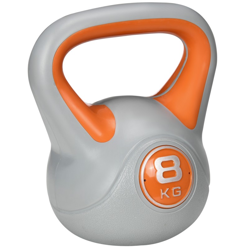 Pesa Rusa 8 kg Revestimiento de PU y Relleno de Arena para Entrenamiento de Fuerza 20x14x24 cm Naranja y Gris