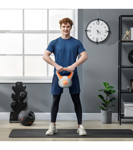 Pesa Rusa 8 kg Revestimiento de PU y Relleno de Arena para Entrenamiento de Fuerza 20x14x24 cm Naranja y Gris