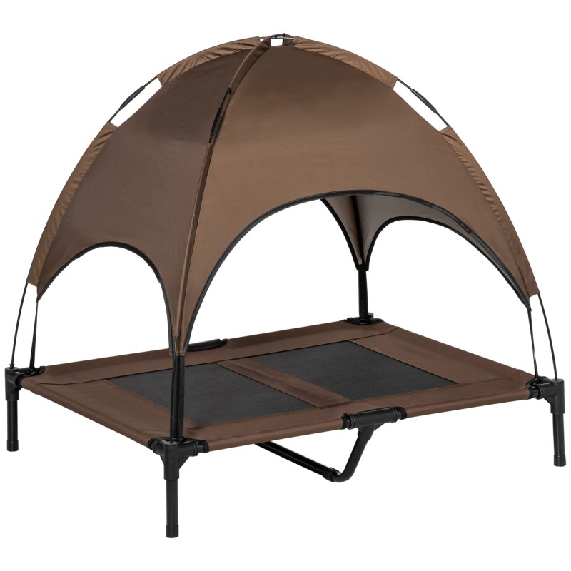 Cama Elevada para Mascotas con Toldo Extraíble Tela Transpirable para Interior y Exterior 92x76x90 cm Marrón Cama Elevada para Mascotas con Toldo Extraíble Tela Transpirable para Interior y Exterior 92x76x90 cm Marrón