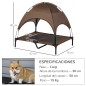 Cama Elevada para Mascotas con Toldo Extraíble Tela Transpirable para Interior y Exterior 92x76x90 cm Marrón