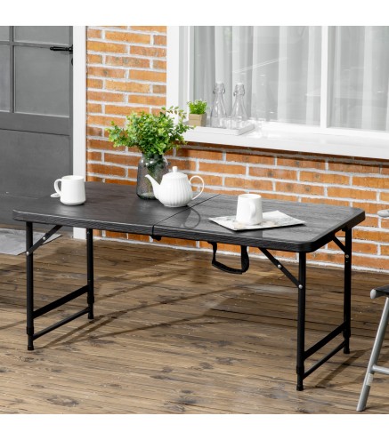 Mesa de Comedor Exterior Plegable para 4 Personas con Altura Ajustable y Marco de Acero 118x60x56-74 cm Gris Oscuro