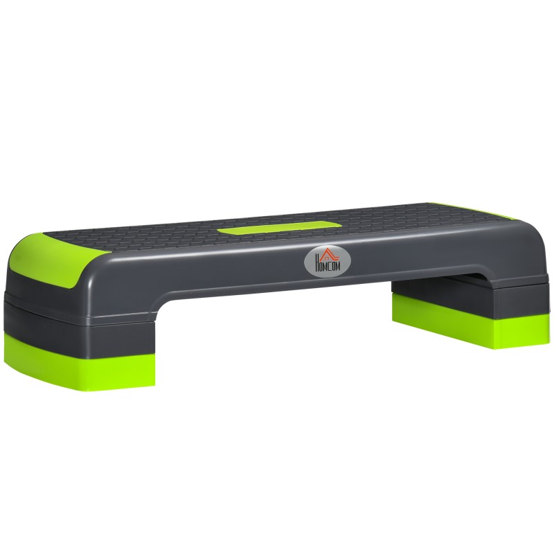 Plataforma Step para Deporte y Gimnasia con Altura Regulable en 10/15/20 cm Carga 150 kg 78x28x20 cm Gris y Verde