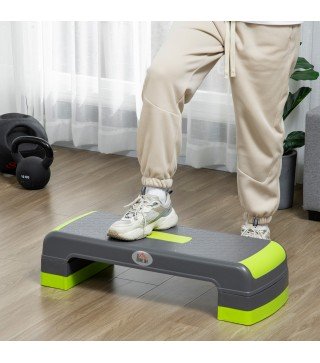Plataforma Step para Deporte y Gimnasia con Altura Regulable en 10/15/20 cm Carga 150 kg 78x28x20 cm Gris y Verde