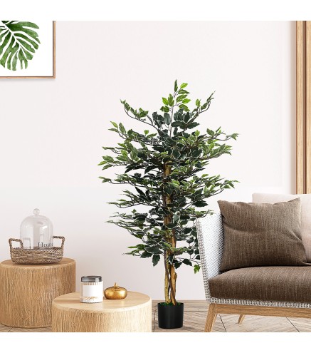 Ficus Artificial de 130 cm Planta Artificial de 702 Hojas con Maceta Decoración para el Hogar Ø15x130 cm Verde