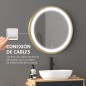 Espejo de Baño con Luz LED Táctil Función de Memoria Brillo y Color Ajustable y Reloj Ø60x4 cm Dorado
