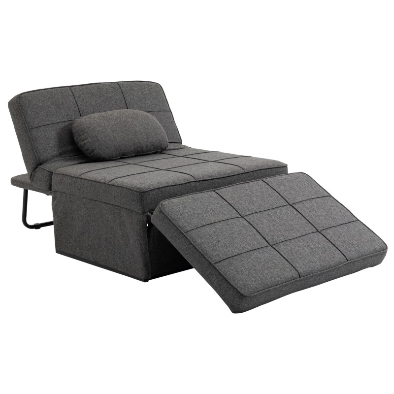 3 en 1 Sofá Cama Individual Respaldo Reclinable Convertible en Reposapiés para Salón Dormitorio 95x189x43 cm Gris