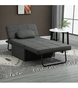 3 en 1 Sofá Cama Individual Respaldo Reclinable Convertible en Reposapiés para Salón Dormitorio 95x189x43 cm Gris