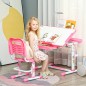 Escritorio y Silla para +6 Años con Altura Ajustable e Inclinable 80x49,5x82-104 cm y 35,5x43,5x63-73 cm Rosa