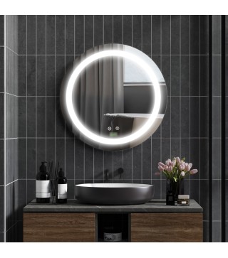 Espejo de Baño con Luz LED Táctil Función de Memoria Brillo y Color Ajustable y Antivaho Ø50x4,6 cm Plata