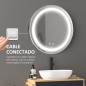 Espejo de Baño con Luz LED Táctil Función de Memoria Brillo y Color Ajustable y Antivaho Ø50x4,6 cm Plata