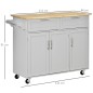 Carro de Cocina con Ruedas Isla de Cocina con 2 Cajones y Barra para Colgar para Comedor 121x46x91 cm Gris