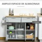 Carro de Cocina con Ruedas Isla de Cocina con 2 Cajones y Barra para Colgar para Comedor 121x46x91 cm Gris