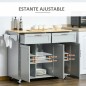 Carro de Cocina con Ruedas Isla de Cocina con 2 Cajones y Barra para Colgar para Comedor 121x46x91 cm Gris