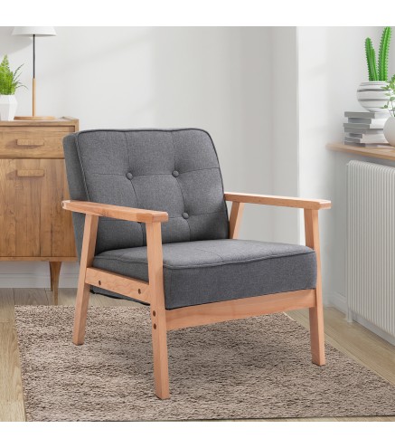 Butaca de Salón Moderna con Asiento Acolchado y Marco de Madera para Oficina Dormitorio 65x69x78 cm Gris