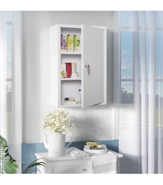 Botiquín de Pared de Metal con 3 Estantes y Cierre con Llave Armario de Medicamentos 40x18x60 cm Blanco
