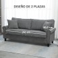Sofá de 3 Plazas con Tachuelas Oro Envejecido Tapizado en Poliéster con 2 Cojines Decorativos 196x80,5x89 cm Gris