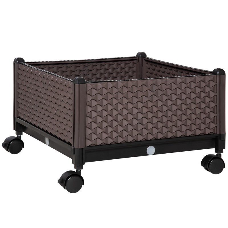 Jardinera de Plástico con Ruedas y Agujeros de Drenaje para Cultivo de Plantas en Exterior 50x50x33 cm Marrón