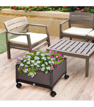 Jardinera de Plástico con Ruedas y Agujeros de Drenaje para Cultivo de Plantas en Exterior 50x50x33 cm Marrón